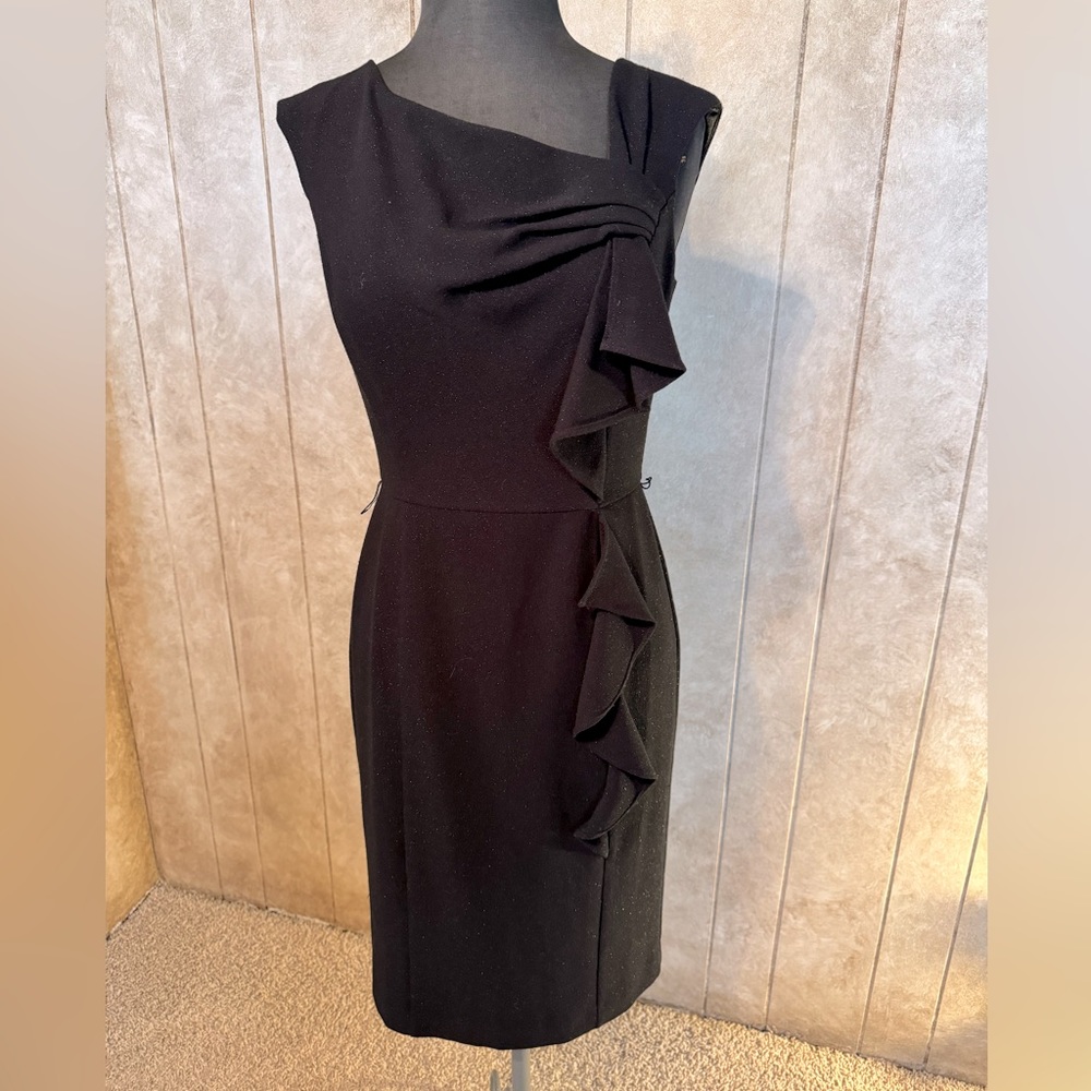 White House Black Market Black Shimmer Ruffle, Sleeveless, Sheath Dress, size 2